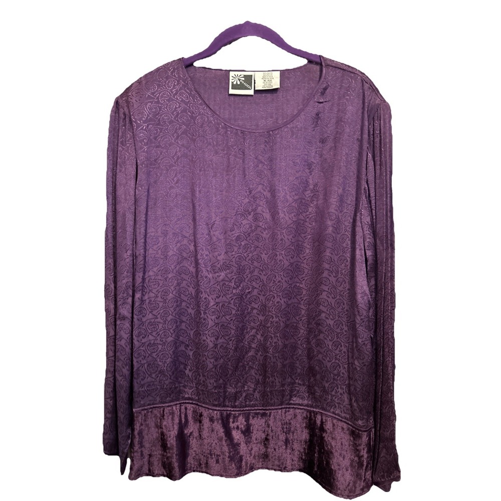 Phool Top Womens XL Purple Jacquard Paisley Long Sleeve Velvet Trim Tunic